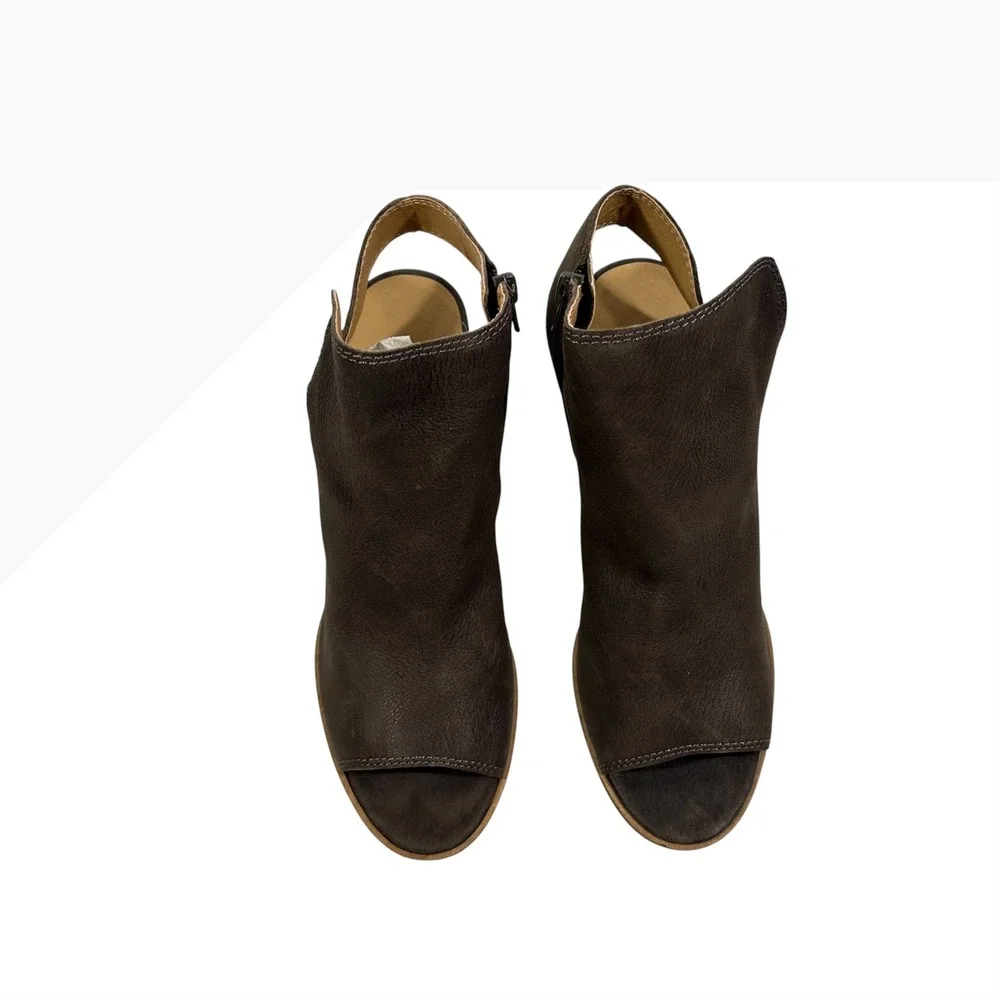 Lucky Brand Womens Brown Leather Peep Toe Block Heel Slingback Booties Size 9M